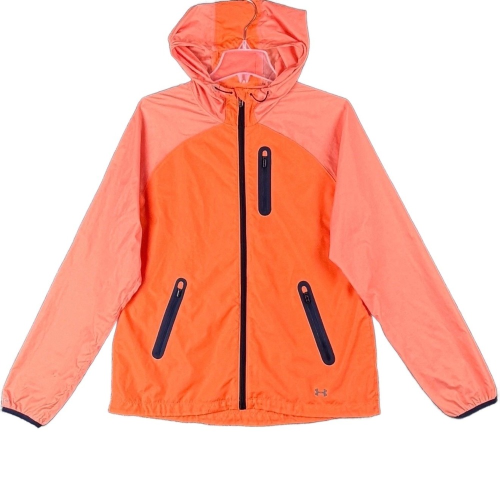 Under Armour Storm Women's L Orange Hooded Lightweight Windbreaker Jacket 2014